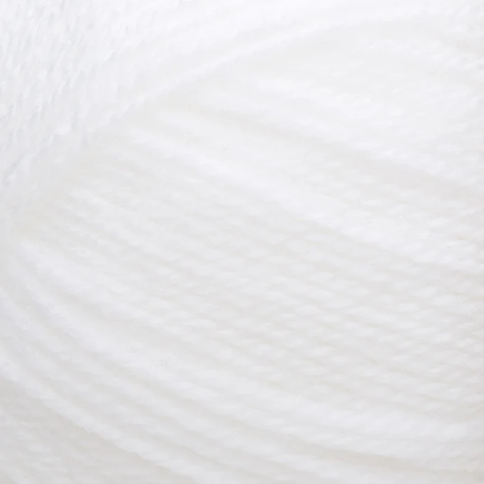 Baby Soft 100 White. Acrylic and nylon from Lion Brand Yarns.